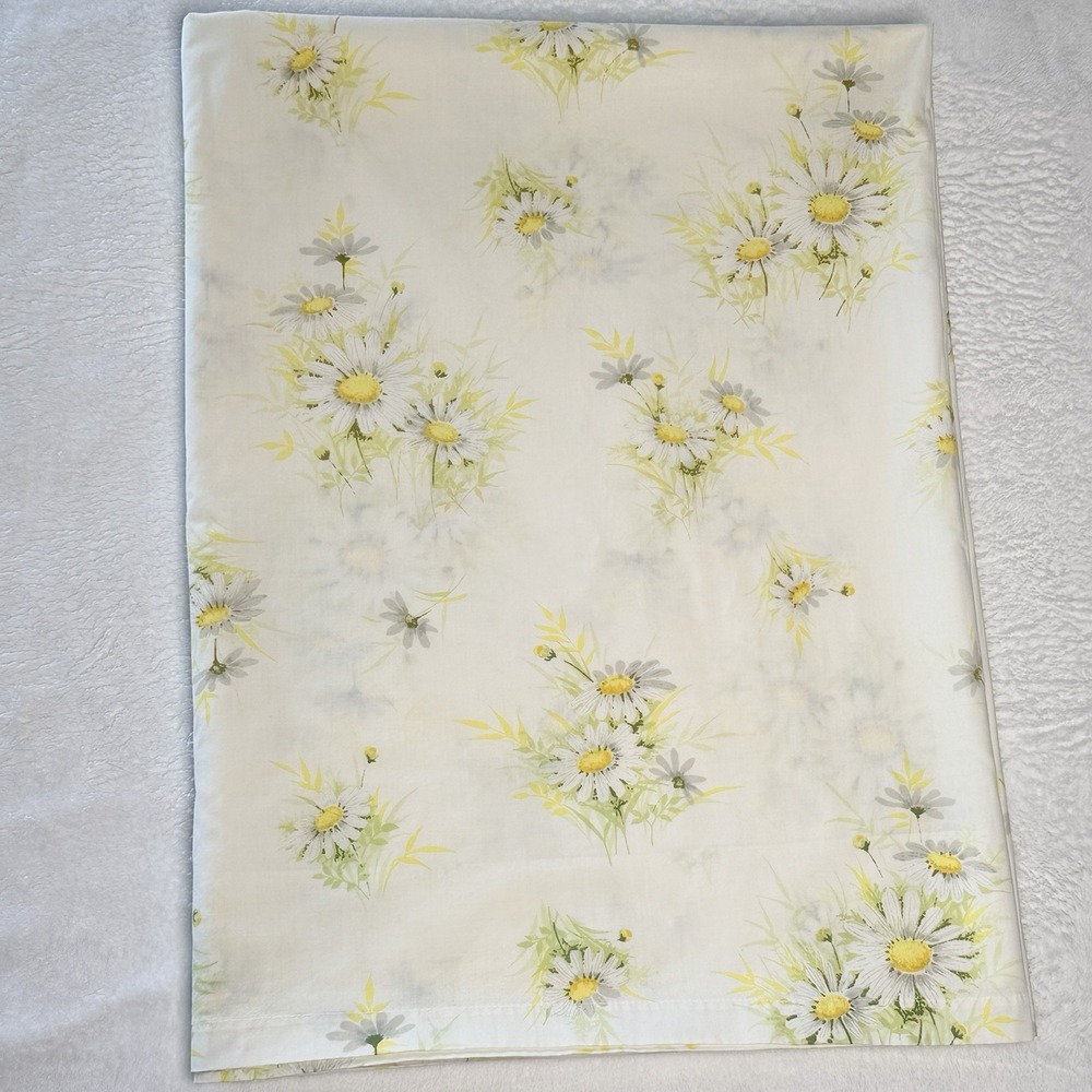 VTG 70s Springmaid Twin Flat Sheet Daisy Floral Yellow Green Cottagecore Bedding
